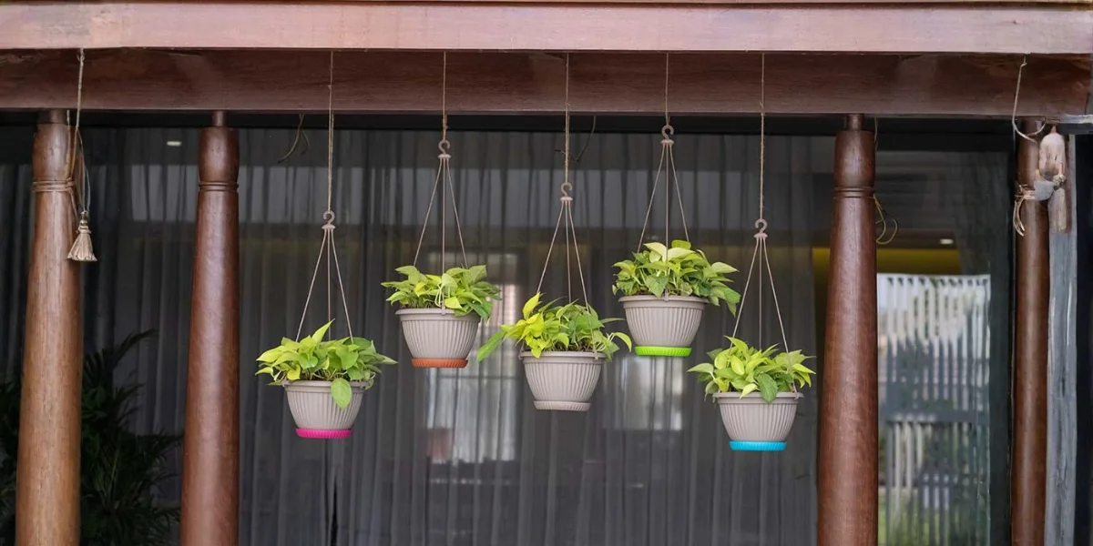 Hanging Plants In Balcony, Outdoor Hanging Plants, Pots For Plants, Balcony Decor, Plants On A Balcony, Hanging Planter, Balcony Hanging Plants, Harshdeep India