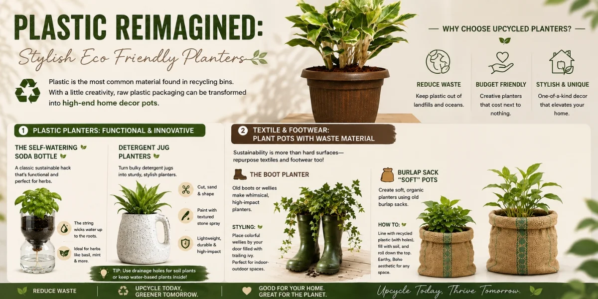 Waste Material Plant Pot, Sustainable Home Decor Ideas, Eco Friendly Pots For Plants, Plant Pots With Waste Material, Recycled Pots, Eco Friendly Planters, harshdeep India